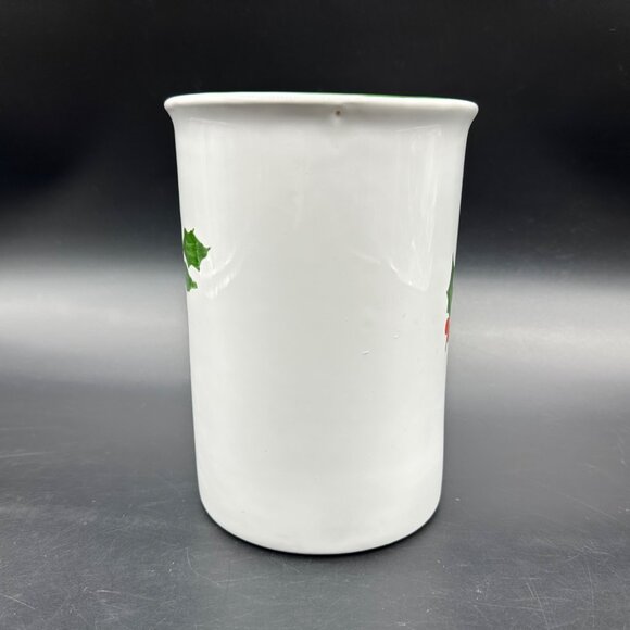 Christmas Holly Utensil Holder Italian Pottery White Red Decoration Italy - Picture 3 of 10